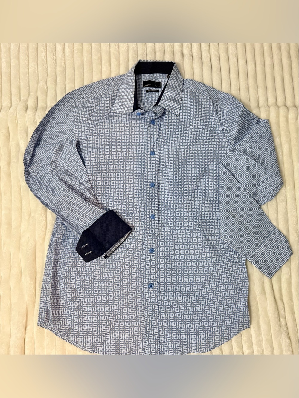 Quiet I Slim Fit Blue Patterned Dress Shirt